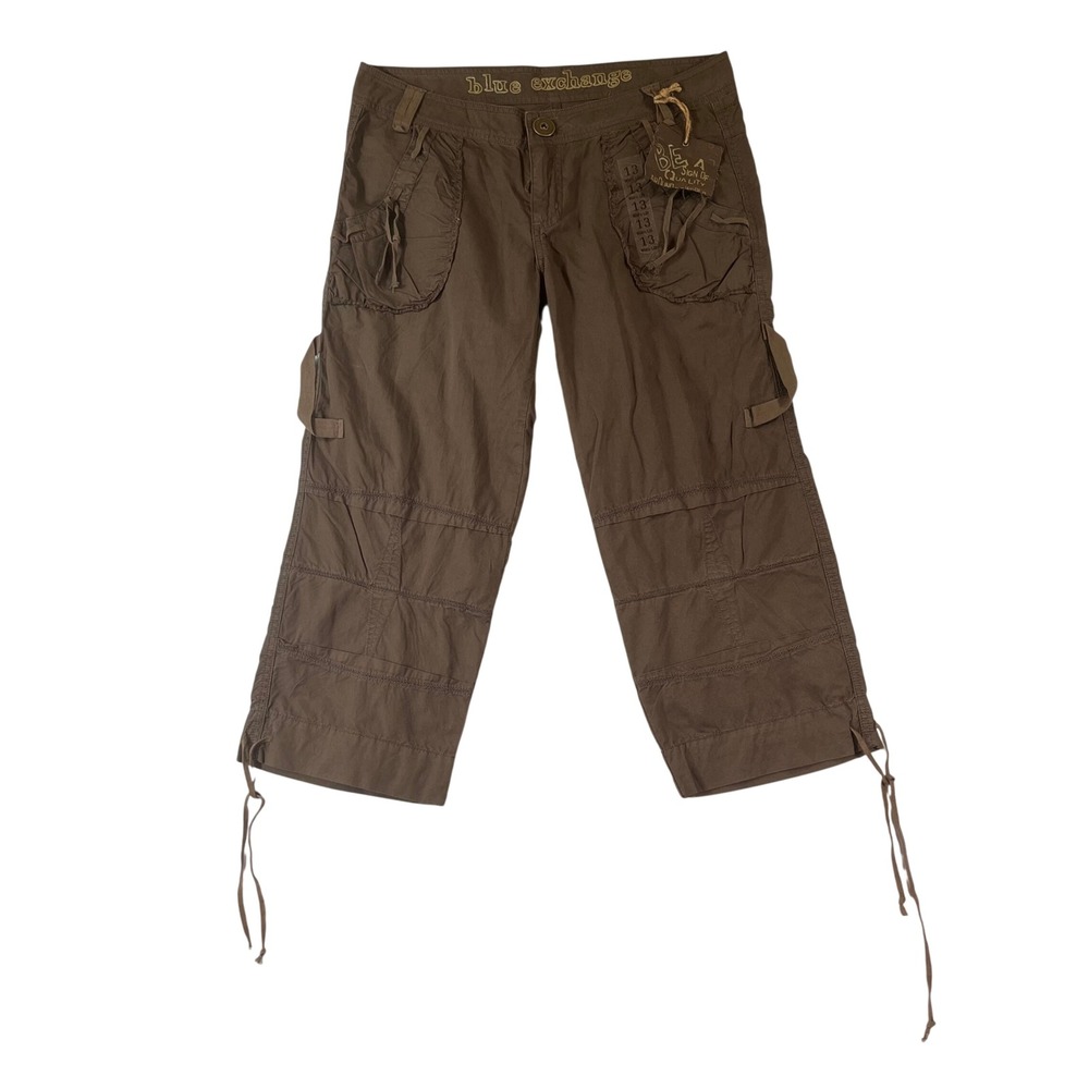 NEW Blue Exchange Cargo Capri Pants Womens 13 Brown Utility Y2K Drawstring NWT
